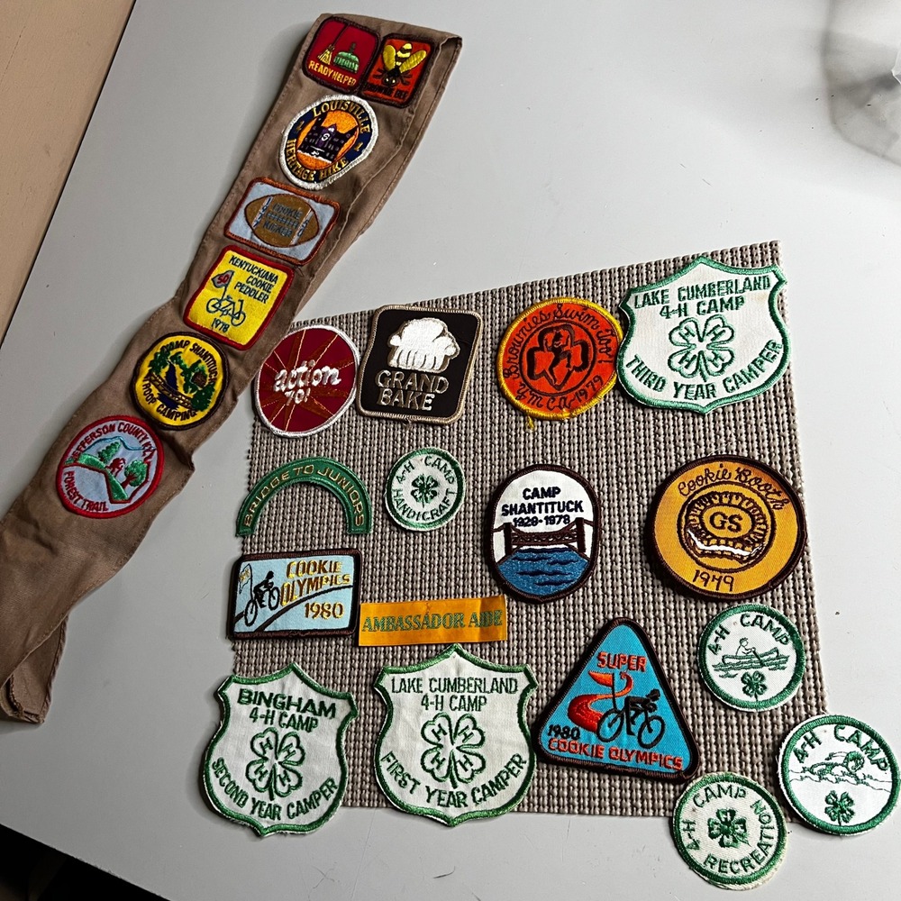 Vintage Girl Scout 4-H Patch Lot Sash Troop 384 Cookie Olympics 1980 1979 1970s